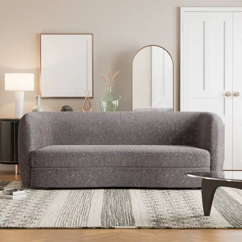 Modern Curved-Arm Boucle Sofa