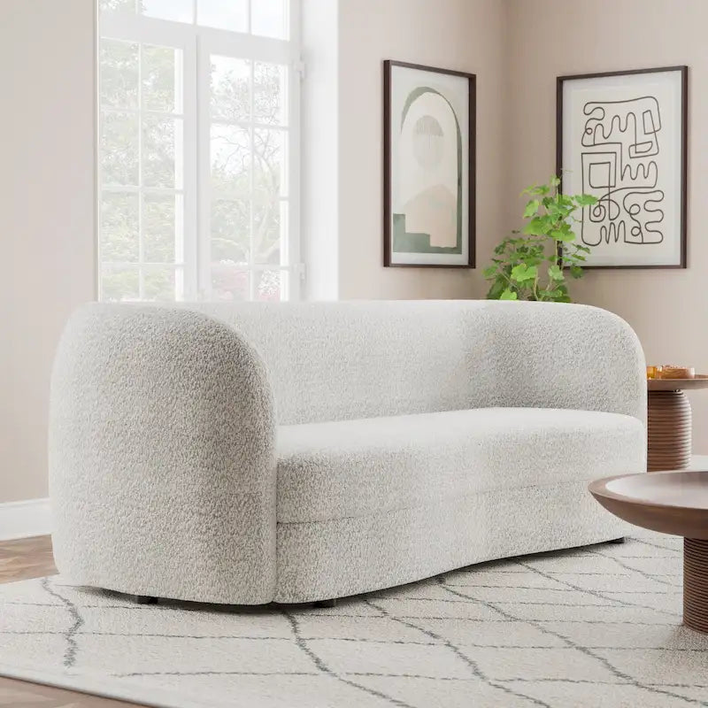 Modern Curved-Arm Boucle Sofa