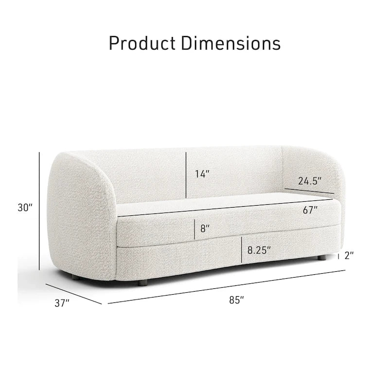 Modern Curved-Arm Boucle Sofa
