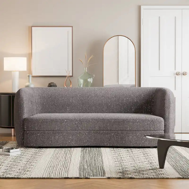Modern Curved-Arm Boucle Sofa