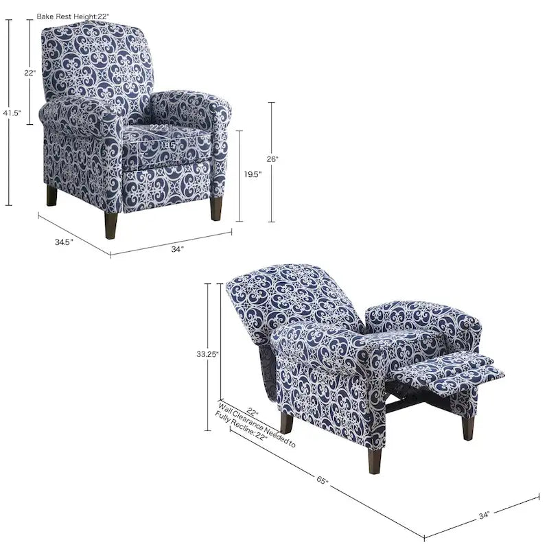 Push-Back Recliner Chair with Rolled Arms