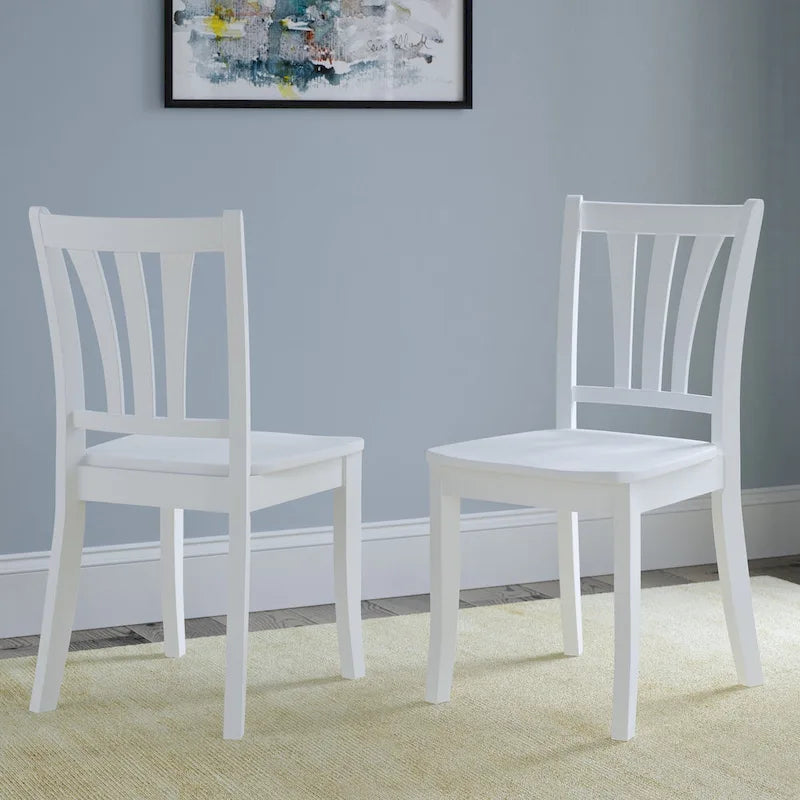 Set of 2 White Solid Wood Dining Chairs