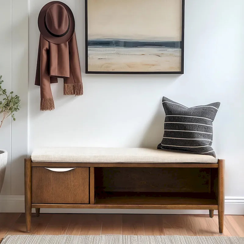 Storage Bench with Upholstered Cushion