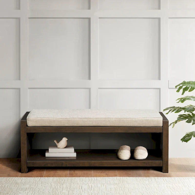 Upholstered Accent Bench with Lower Shelf