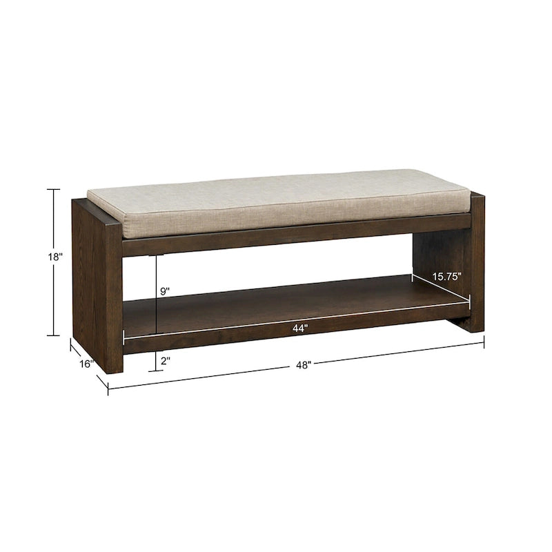 Upholstered Accent Bench with Lower Shelf