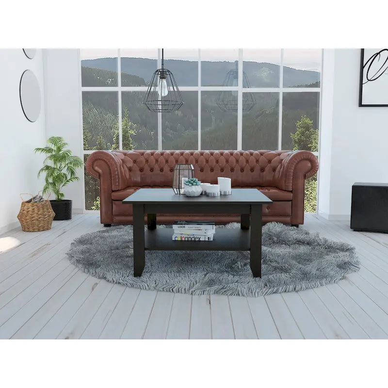 Black Coffee Table with Open Shelf