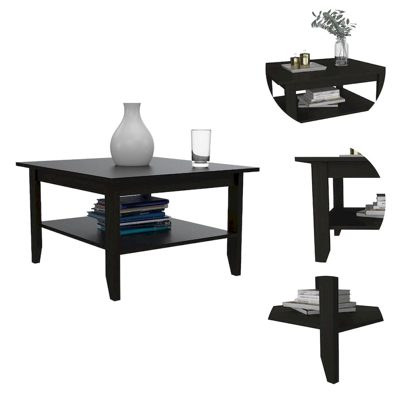 Black Coffee Table with Open Shelf