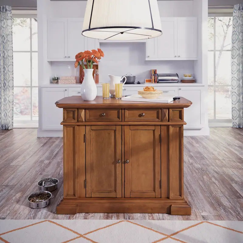 Distressed Cottage Oak Kitchen Island with Drop Leaf