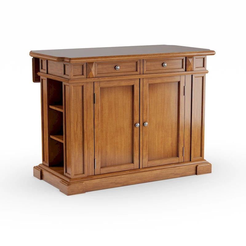 Distressed Cottage Oak Kitchen Island with Drop Leaf