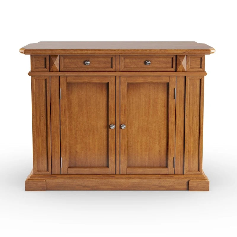 Distressed Cottage Oak Kitchen Island with Drop Leaf