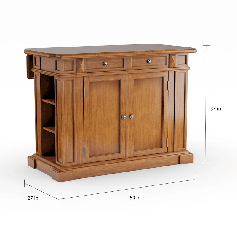 Distressed Cottage Oak Kitchen Island with Drop Leaf