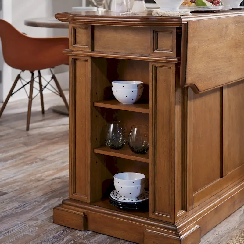 Distressed Cottage Oak Kitchen Island with Drop Leaf