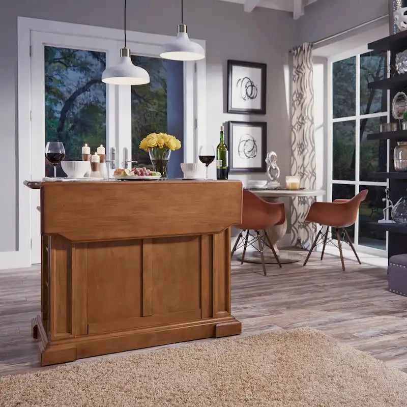 Distressed Cottage Oak Kitchen Island with Drop Leaf