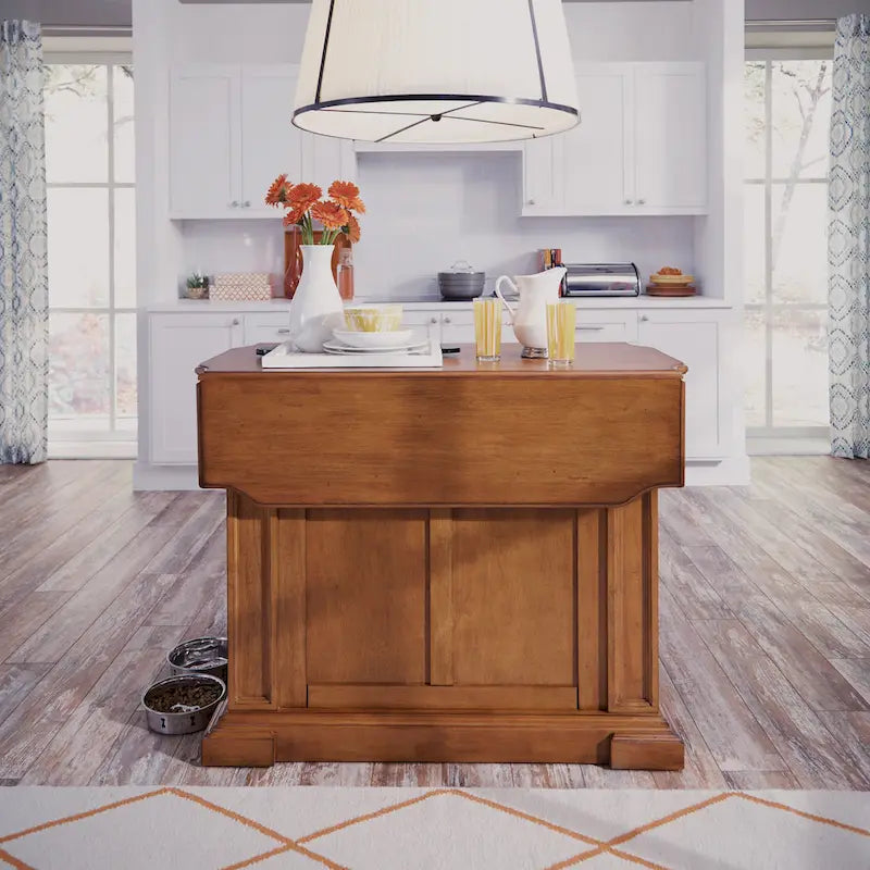 Distressed Cottage Oak Kitchen Island with Drop Leaf