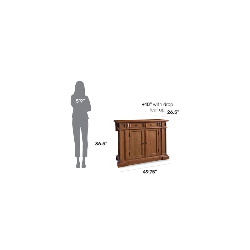 Distressed Cottage Oak Kitchen Island with Drop Leaf