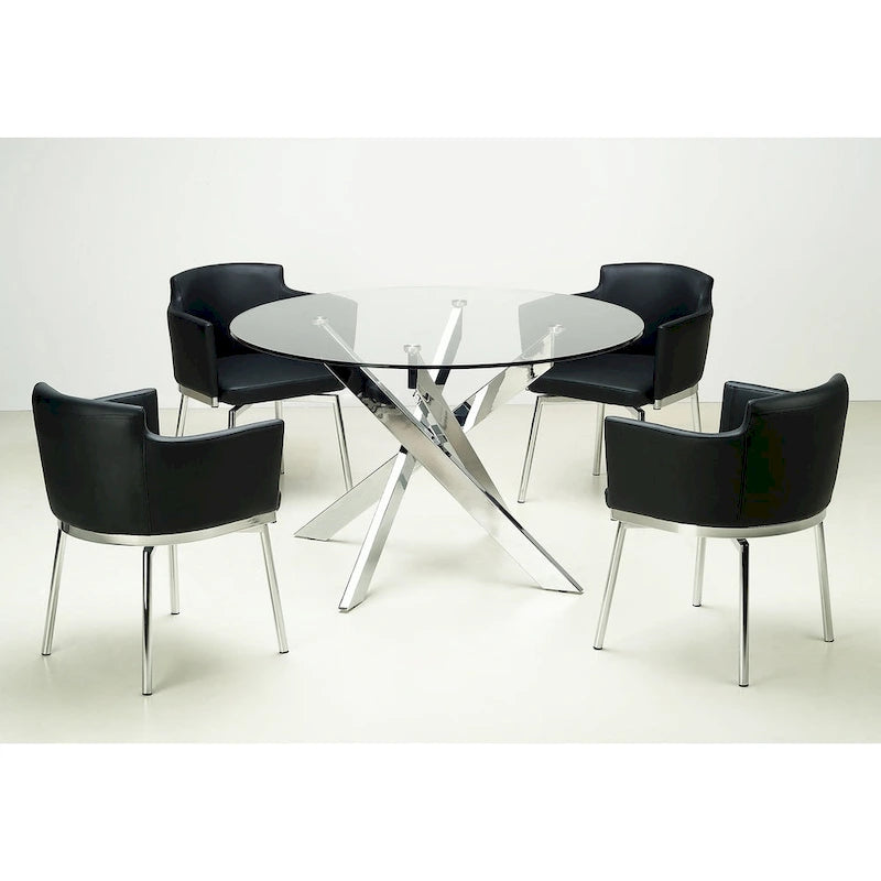 Round Glass-Top Chrome Dining Table