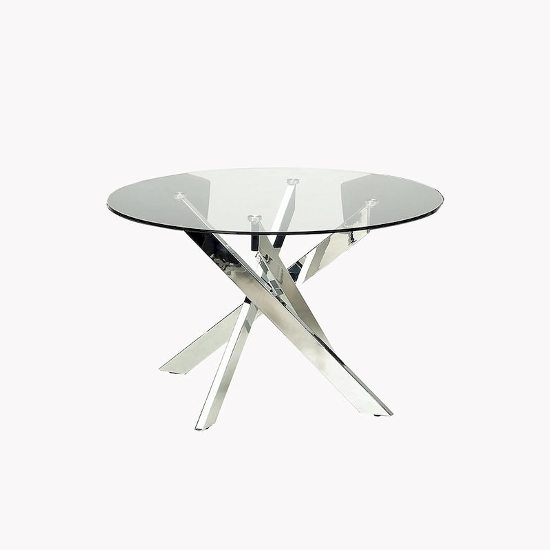 Round Glass-Top Chrome Dining Table