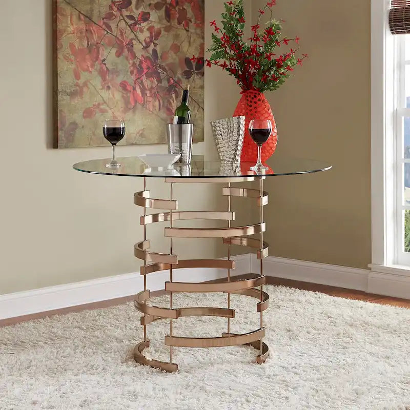 Nova Round Glass Top Vortex Iron Base Counter Height Table by iNSPIRE Q Bold