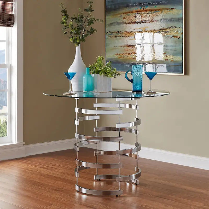 Round Glass-Top Counter-Height Dining Table