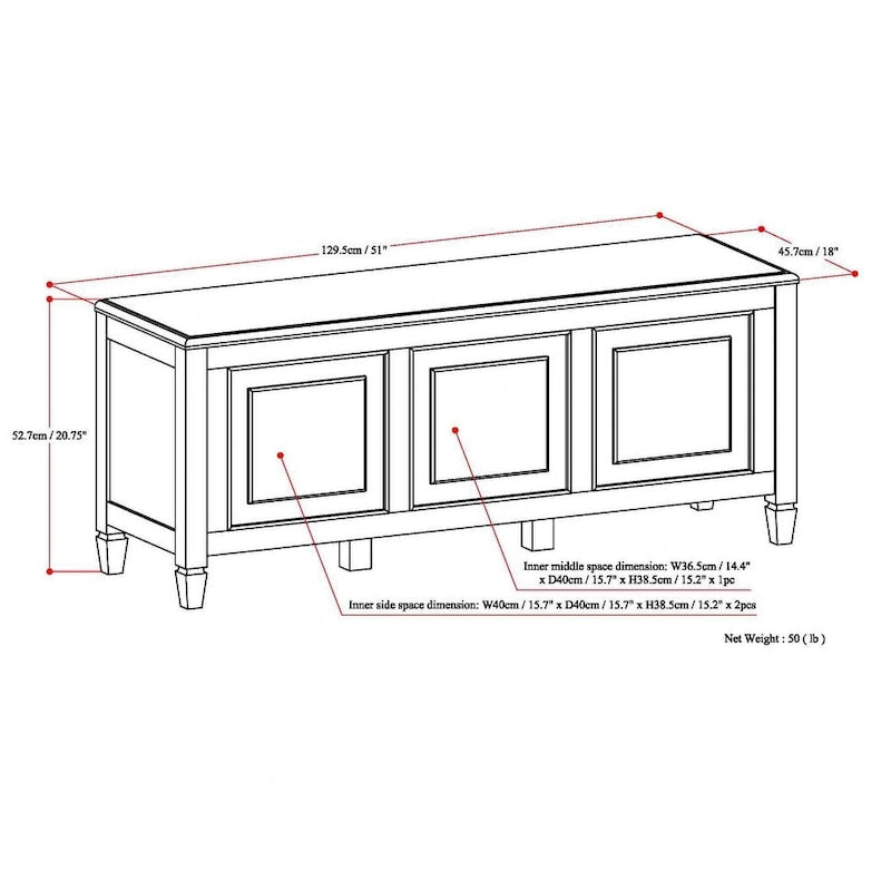 51-Inch Solid Wood Storage Bench Trunk