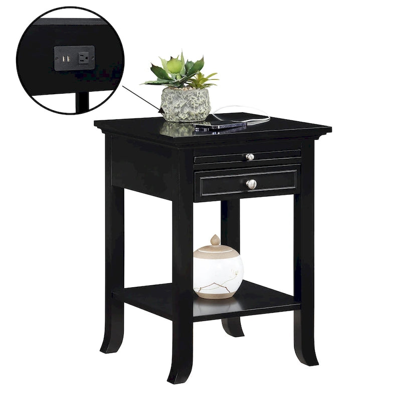 1-Drawer End Table with Charging Station and Pull-Out Shelf