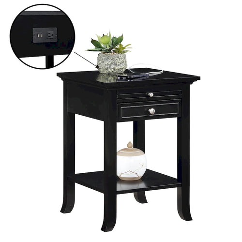 1-Drawer End Table with Charging Station and Pull-Out Shelf