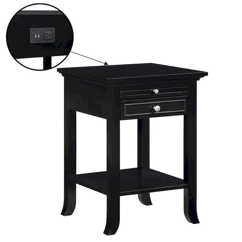 1-Drawer End Table with Charging Station and Pull-Out Shelf