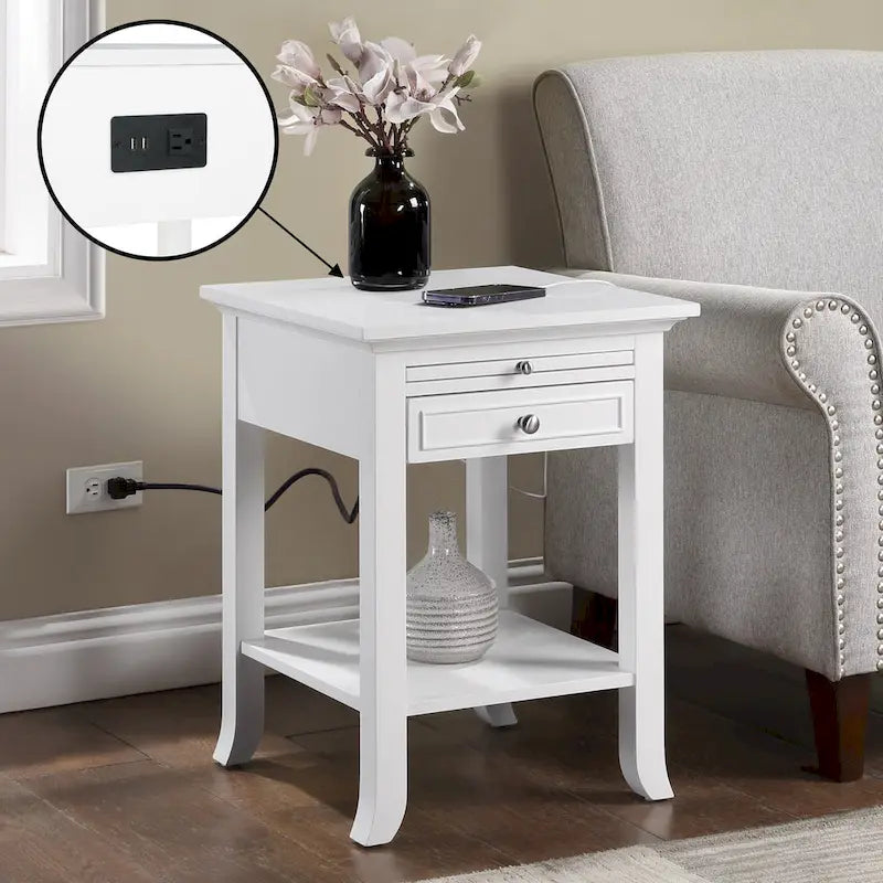 1-Drawer End Table with Charging Station and Pull-Out Shelf