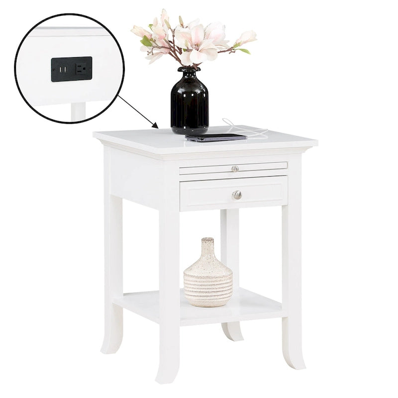 1-Drawer End Table with Charging Station and Pull-Out Shelf