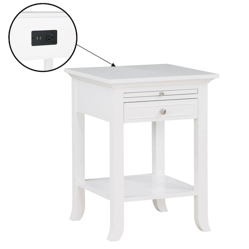 1-Drawer End Table with Charging Station and Pull-Out Shelf