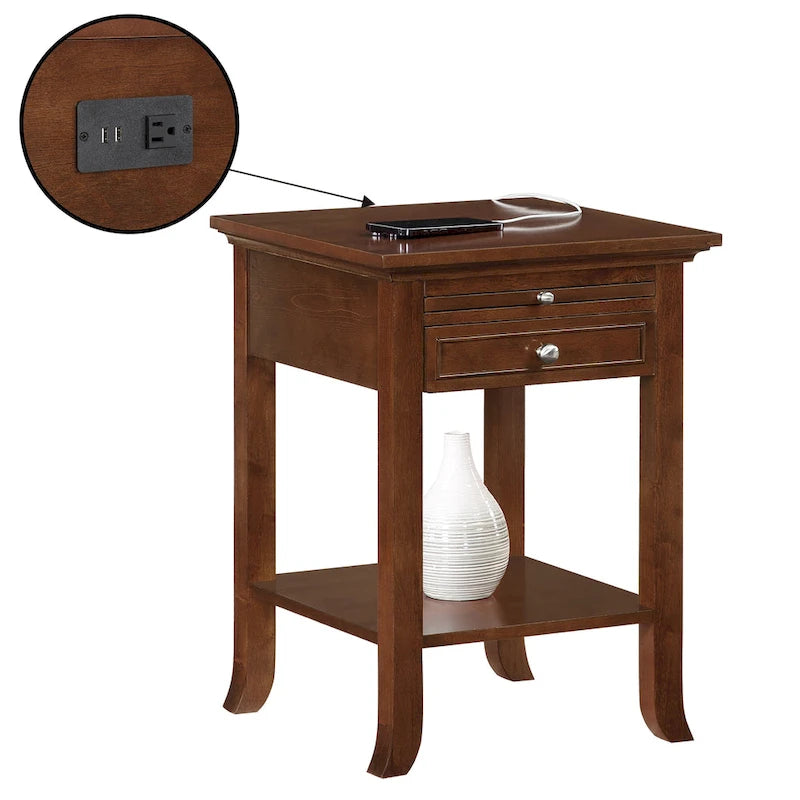 1-Drawer End Table with Charging Station and Pull-Out Shelf