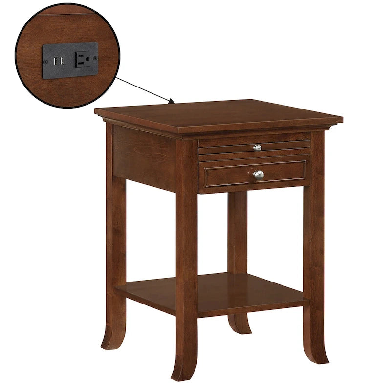 1-Drawer End Table with Charging Station and Pull-Out Shelf