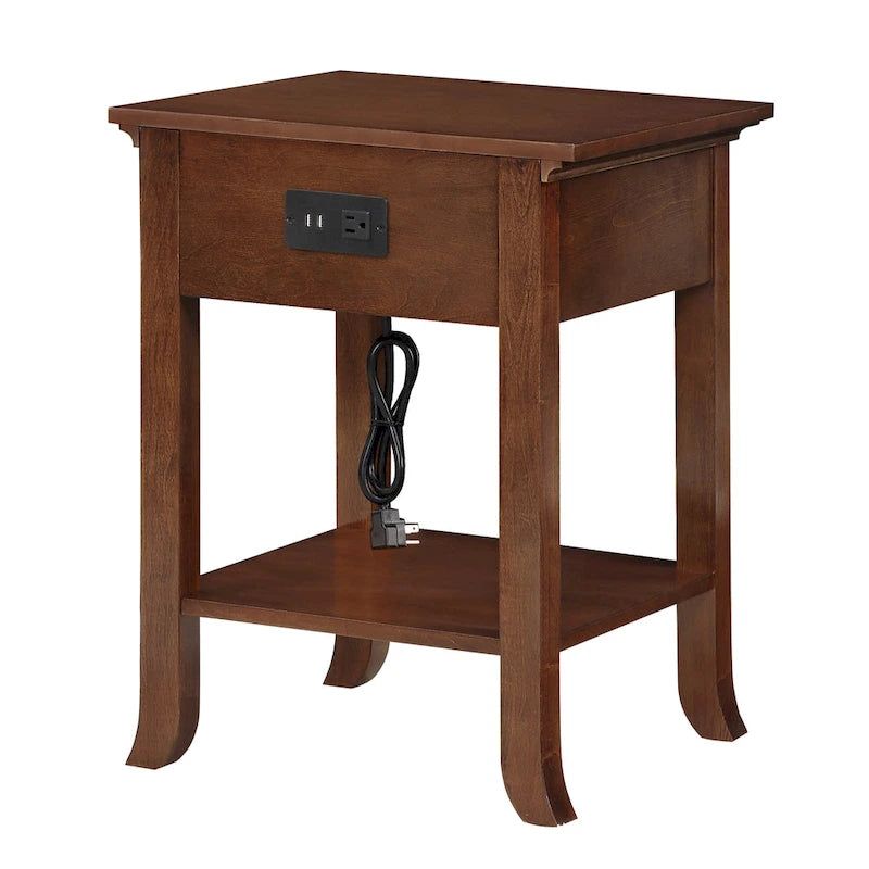 1-Drawer End Table with Charging Station and Pull-Out Shelf
