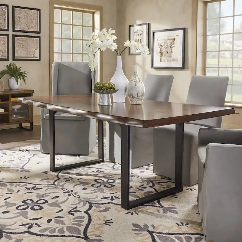 Live-Edge Wood and Metal Dining Table