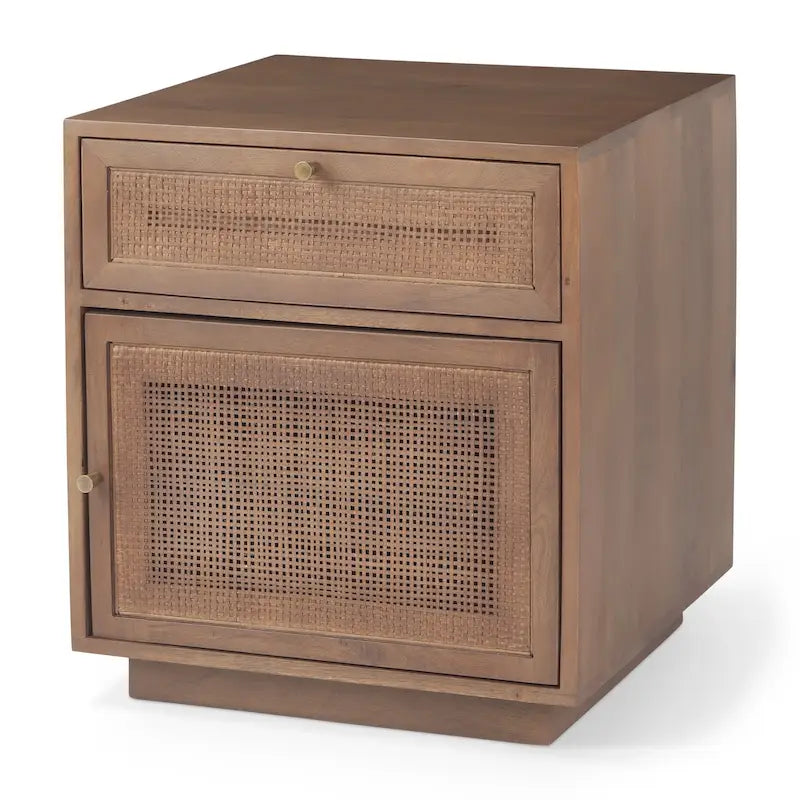 Light Brown Wood and Cane Accent Table