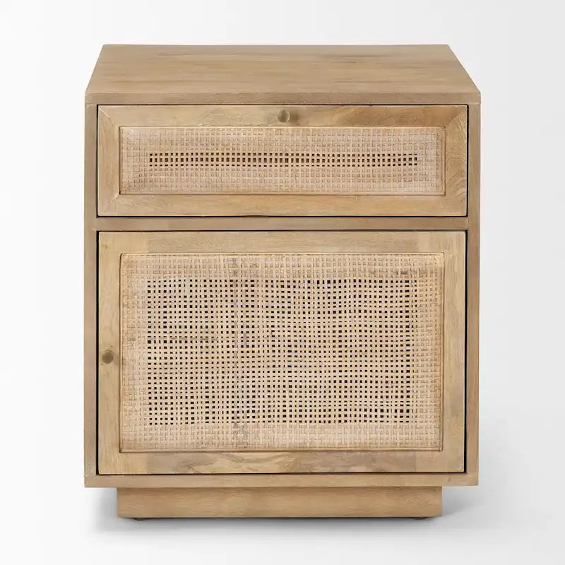 Light Brown Wood and Cane Accent Table
