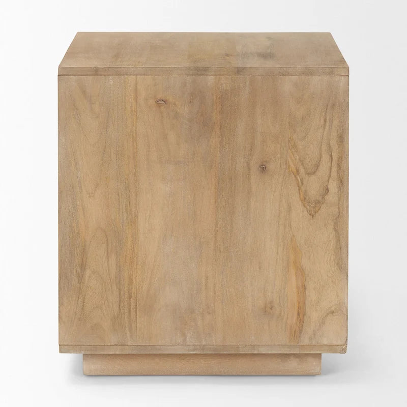 Light Brown Wood and Cane Accent Table