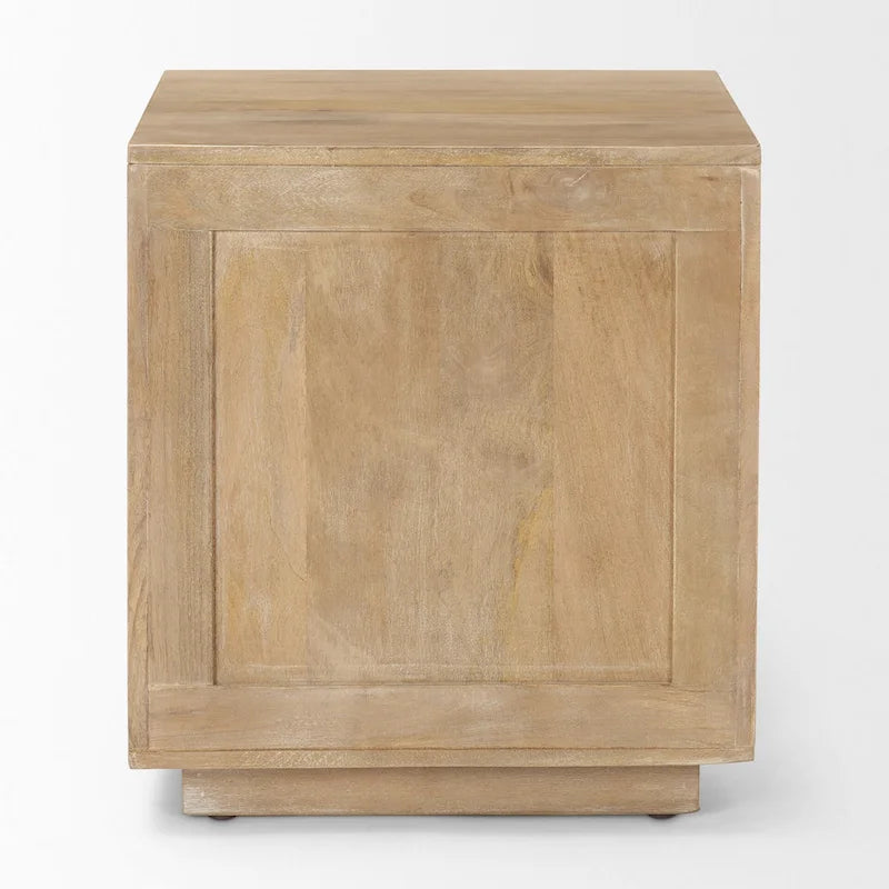 Light Brown Wood and Cane Accent Table