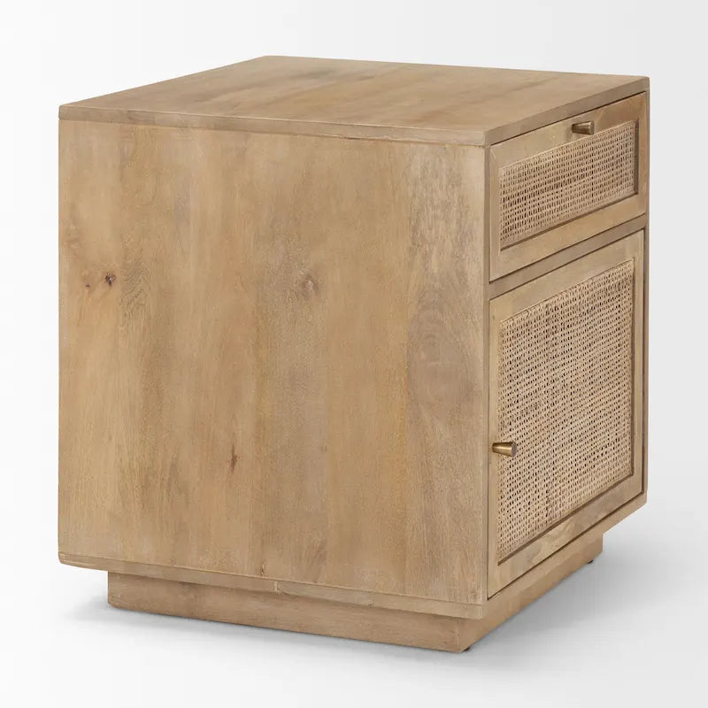 Light Brown Wood and Cane Accent Table