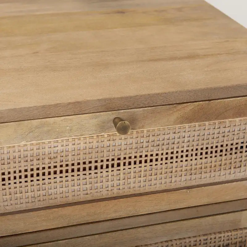 Light Brown Wood and Cane Accent Table