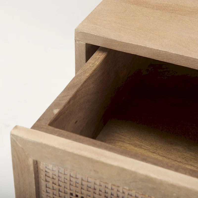 Light Brown Wood and Cane Accent Table