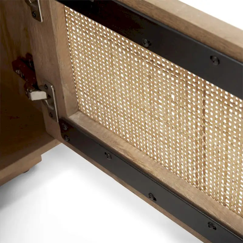 Light Brown Wood and Cane Accent Table