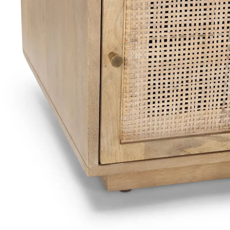 Light Brown Wood and Cane Accent Table