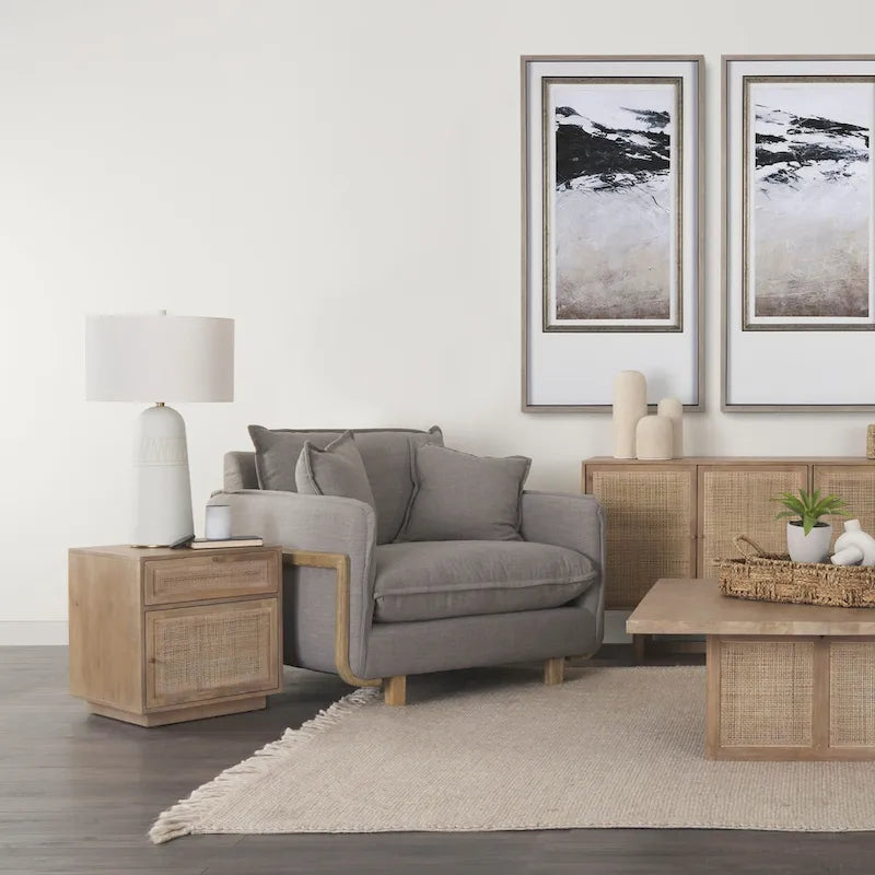 Light Brown Wood and Cane Accent Table
