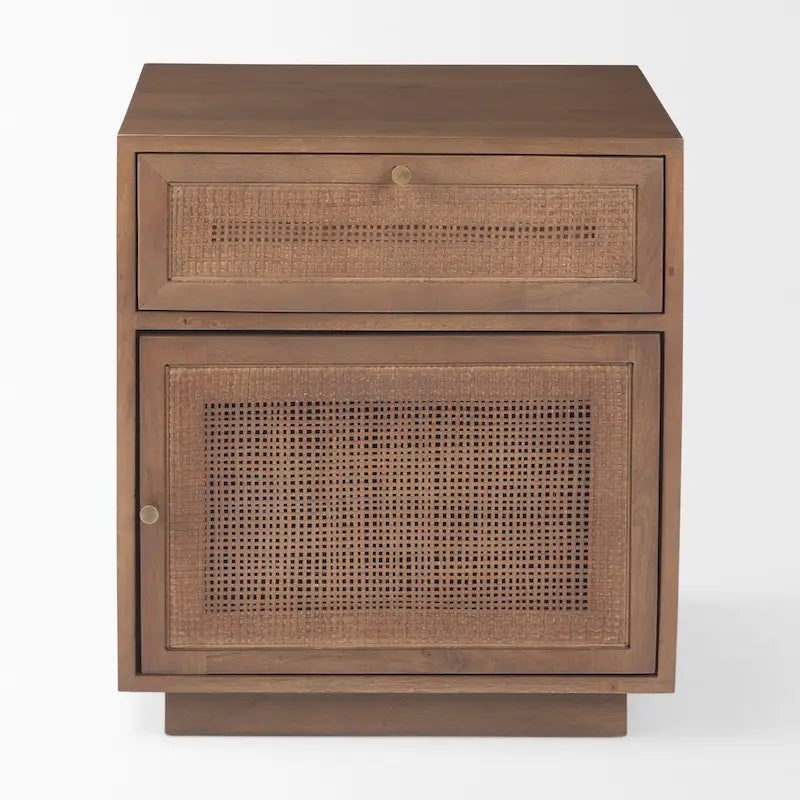 Light Brown Wood and Cane Accent Table