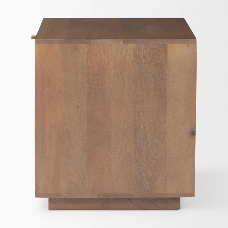 Light Brown Wood and Cane Accent Table