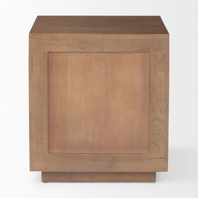Light Brown Wood and Cane Accent Table