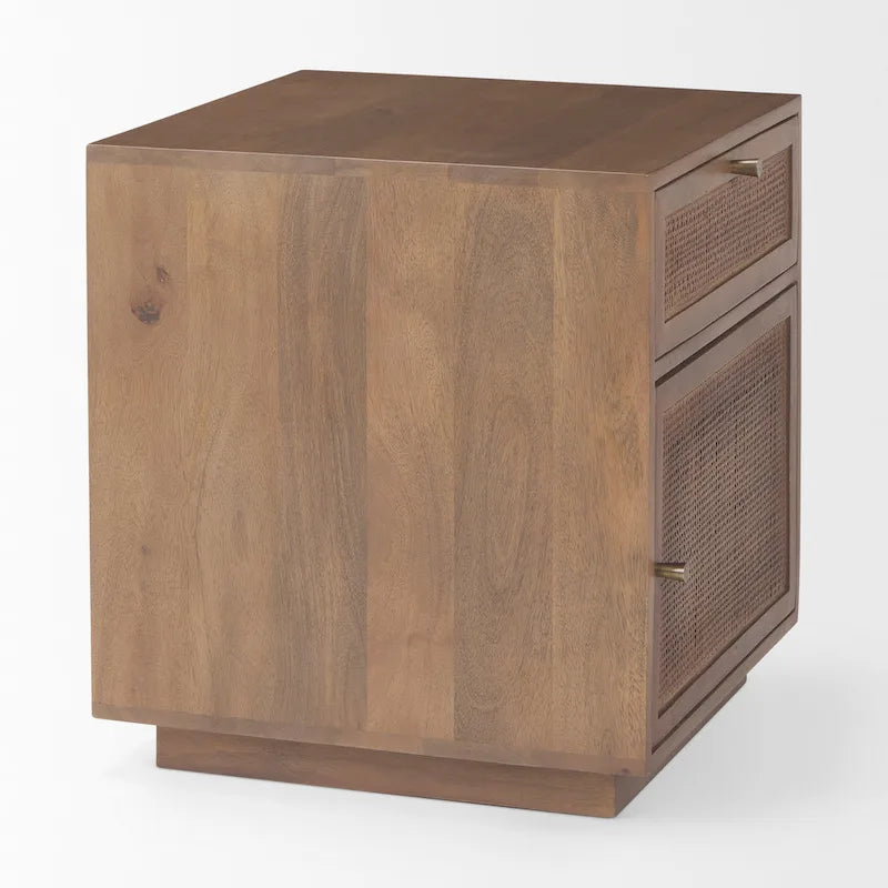 Light Brown Wood and Cane Accent Table