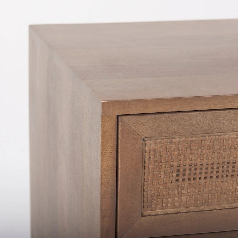 Light Brown Wood and Cane Accent Table