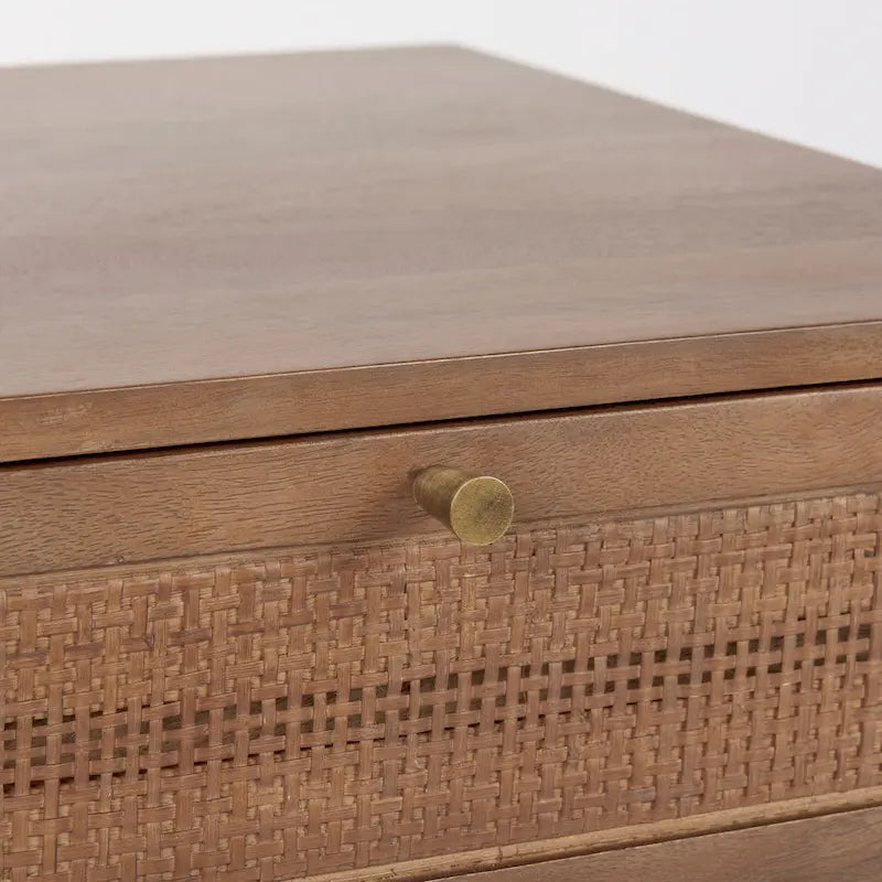 Light Brown Wood and Cane Accent Table